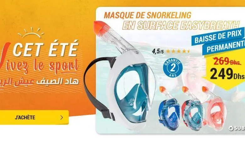 Soldes Decathlon Maroc Masque de snorkeling 249Dhs au lieu de 269Dhs