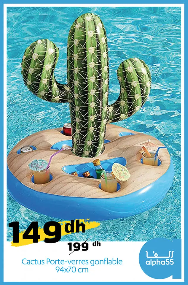 Soldes Alpha55 Cactus Porte-verre gonflable 94x70cm 149Dhs au lieu de 199Dhs