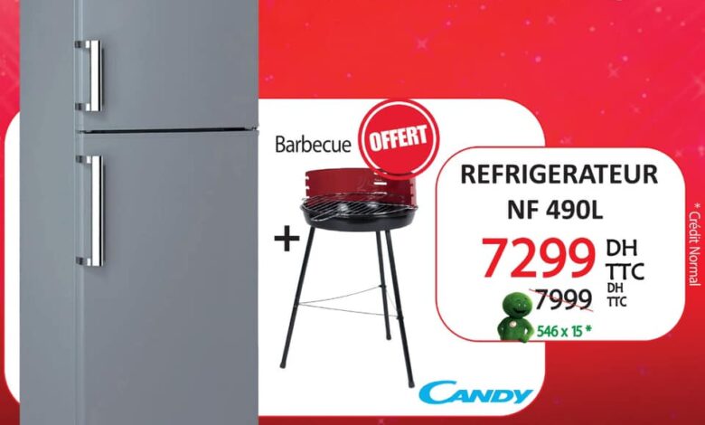 Soldes Tangerois Electro Réfrigérateur 490L CANDY + Barbecue 7299Dhs au lieu de 7999Dhs