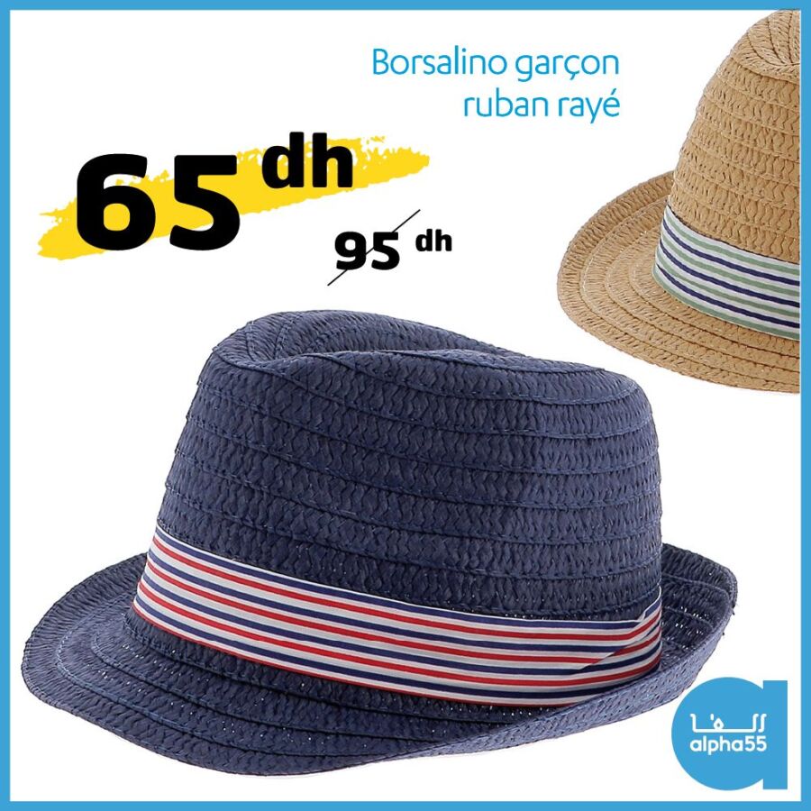 Soldes Alpha55 Borsalino garçon ruban rayé 65Dhs au lieu de 95Dhs