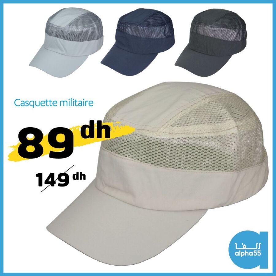 Soldes Alpha55 Casquette militaire 89Dhs au lieu de 149Dhs