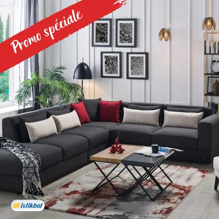 Soldes Istikbal Maroc Salon LAUREN corner noir RC2+RCU+CP+CLR+1 22990Dhs au lieu de 25990Dhs