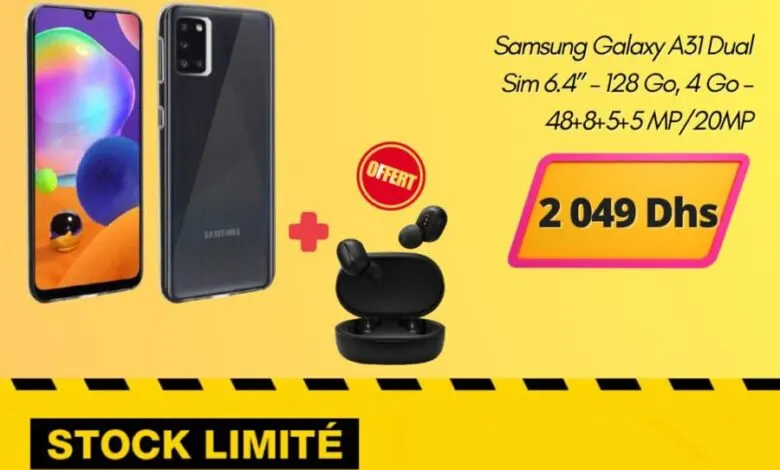Déstockage Saligon Smartphone Samsung Galaxy A31 128Go 4Go Ram 2049Dhs