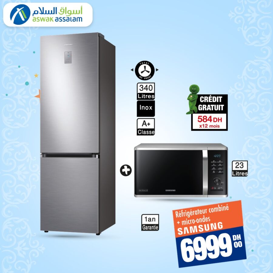 Offre spécial Aswak Assalam Pack Samsung réfrigérateur combiné et micro-ondes 6999Dhs