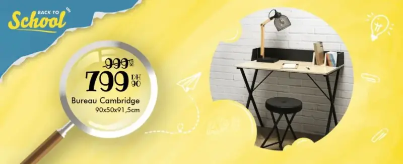 Soldes Aswak Assalam Bureau CAMBRIDGE 90x50x91.5cm 799Dhs au lieu de 999Dhs