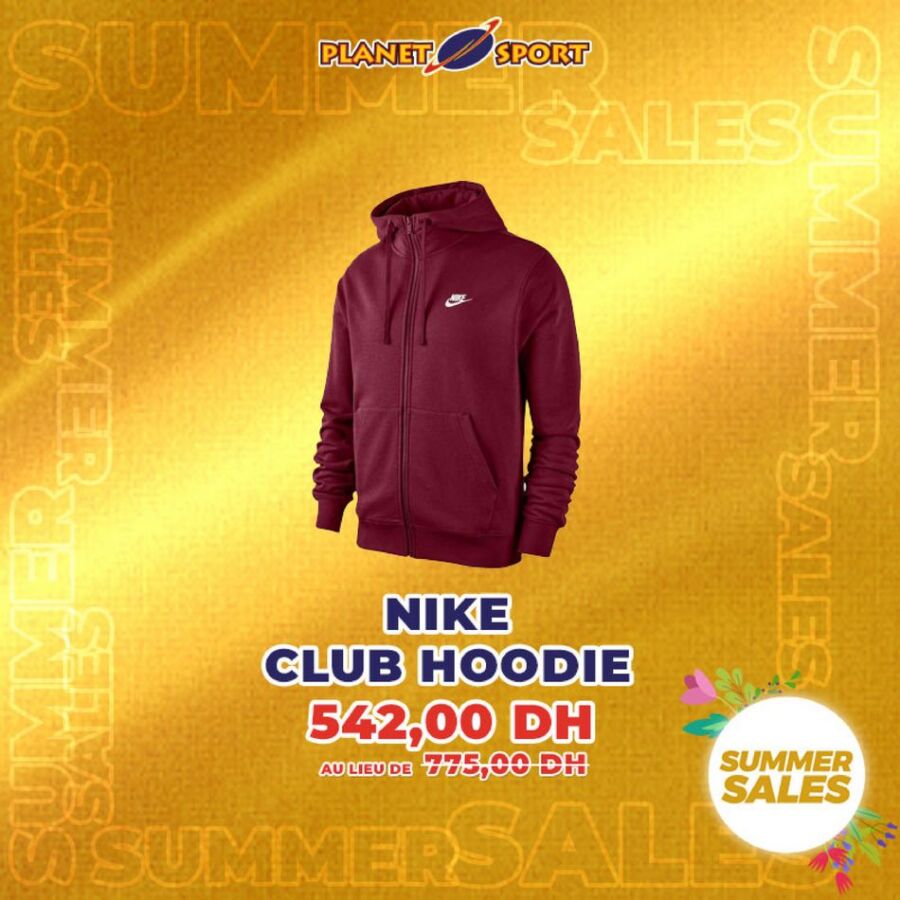 Summer Sales Planet Sport Nike club HOODIE 542Dhs au lieu de 775Dhs