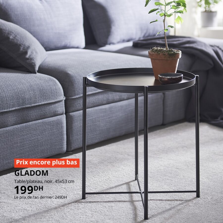 Soldes Ikea Maroc Table/plateau GLADOM noir 45x53cm 199Dhs au lieu de 249Dhs