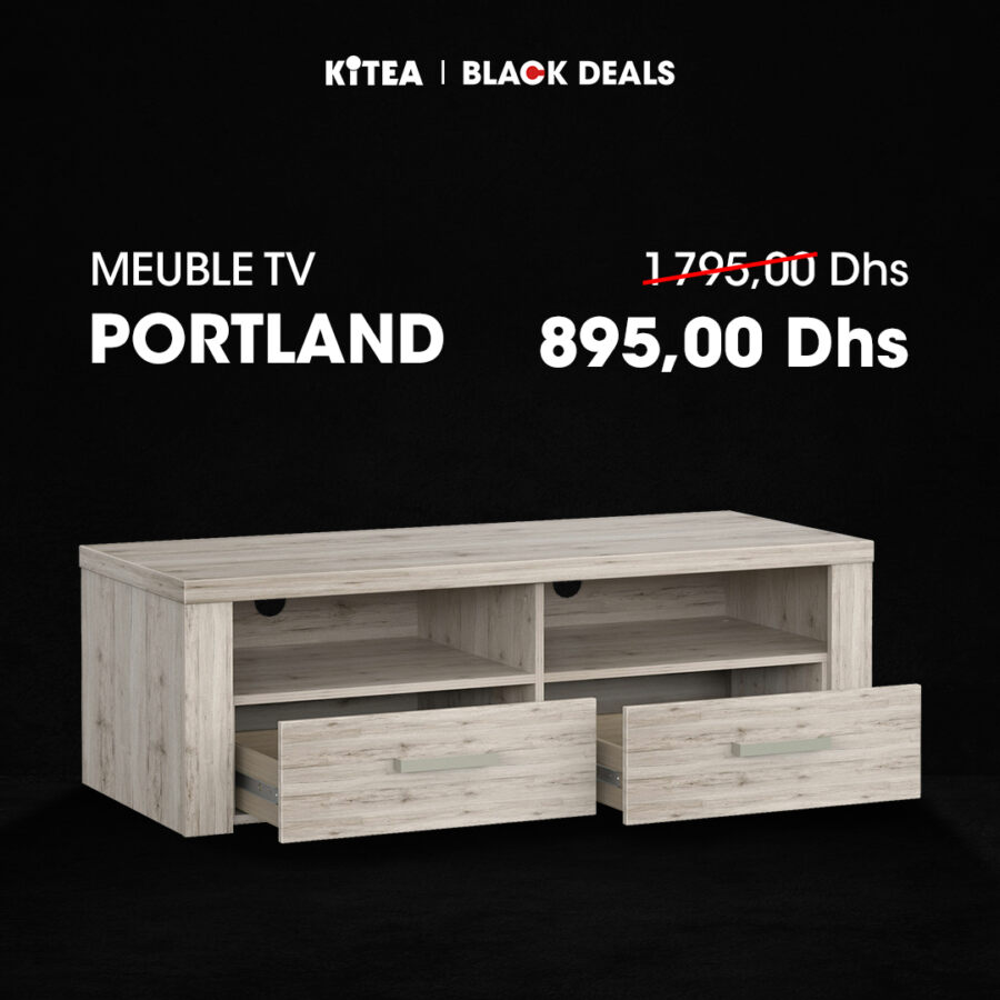 Soldes Black Friday chez Kitea Meuble TV PORTLAND 895Dhs au lieu de 1795Dhs