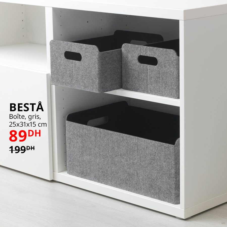 Soldes Ikea Maroc Boîte gris 25x31x15cm BESTA 89Dhs au lieu de 199Dhs