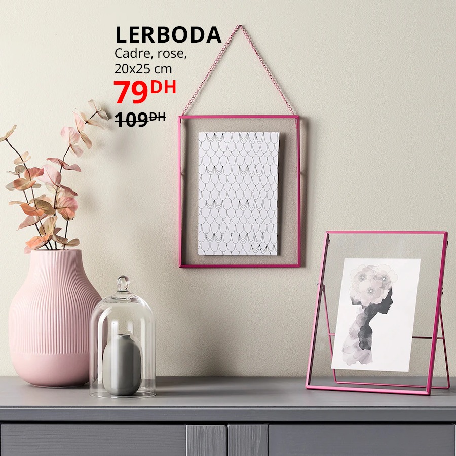 Soldes Ikea Maroc Cadre rose 20x25cm LERBODA 79Dhs au lieu de 109Dhs
