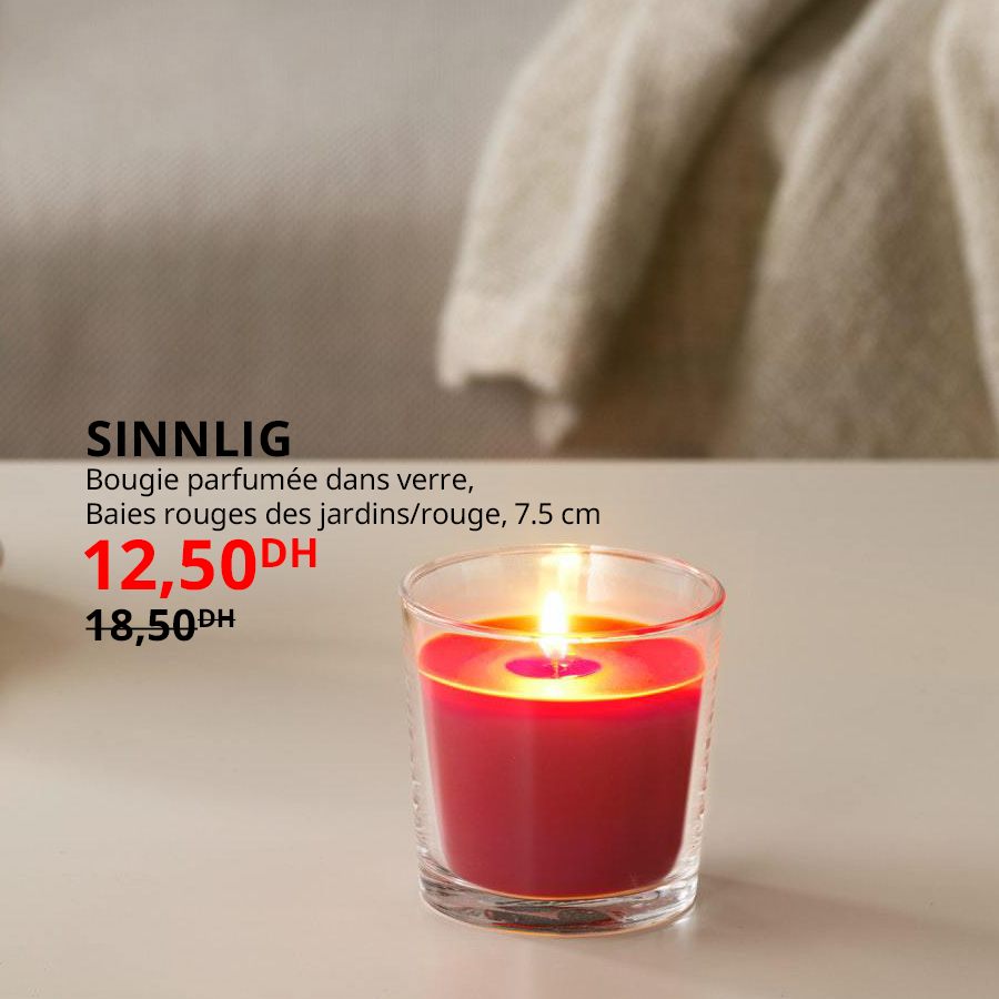 Soldes Ikea Maroc Bougie parfumée dans verre SINNLIG 12.5Dhs au lieu de 18.5Dhs