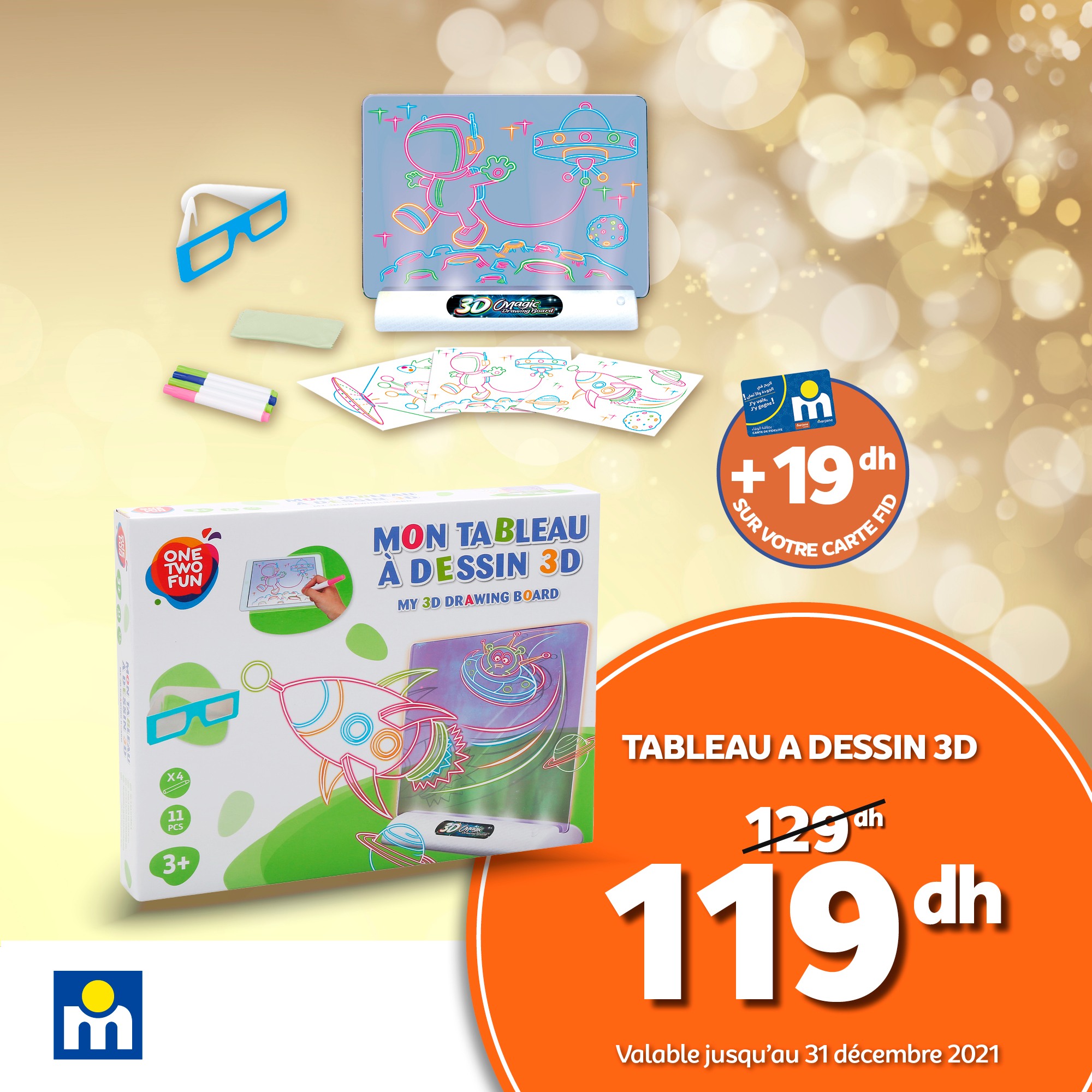 Soldes chez Marjane Tableau à dessin 3D 119Dhs au lieu de 129Dhs