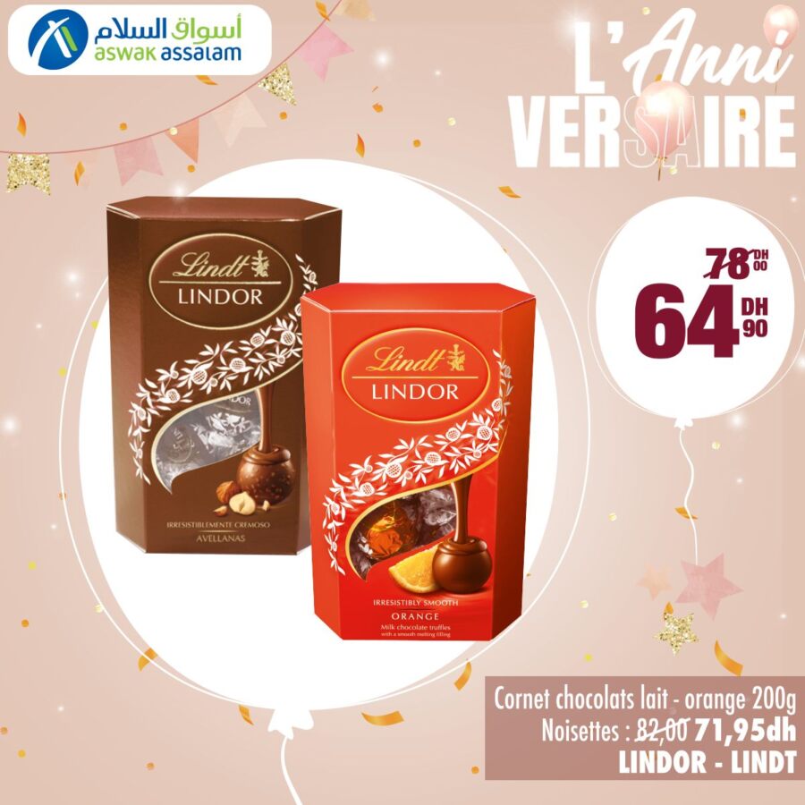 Soldes Aswak Assalam Cornet chocolats lait - orange 64.9Dhs au lieu de 78Dhs
