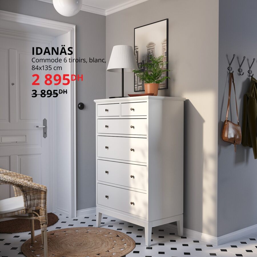 Soldes Ikea Maroc Commode 6 tiroirs 84x135cm IDANAS 2895Dhs au lieu de 3895Dhs