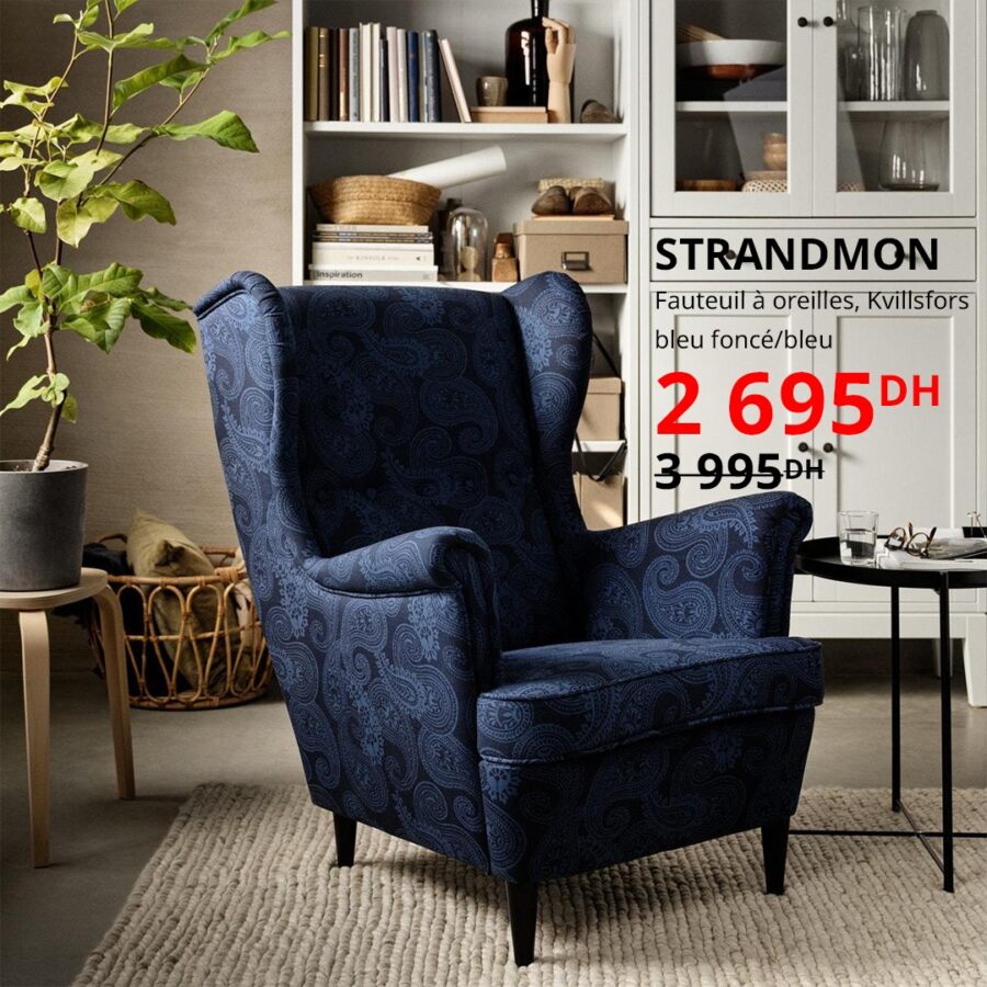Soldes Ikea Maroc Fauteuil à oreilles STRANDMON 2695Dhs au lieu de 3995Dhs