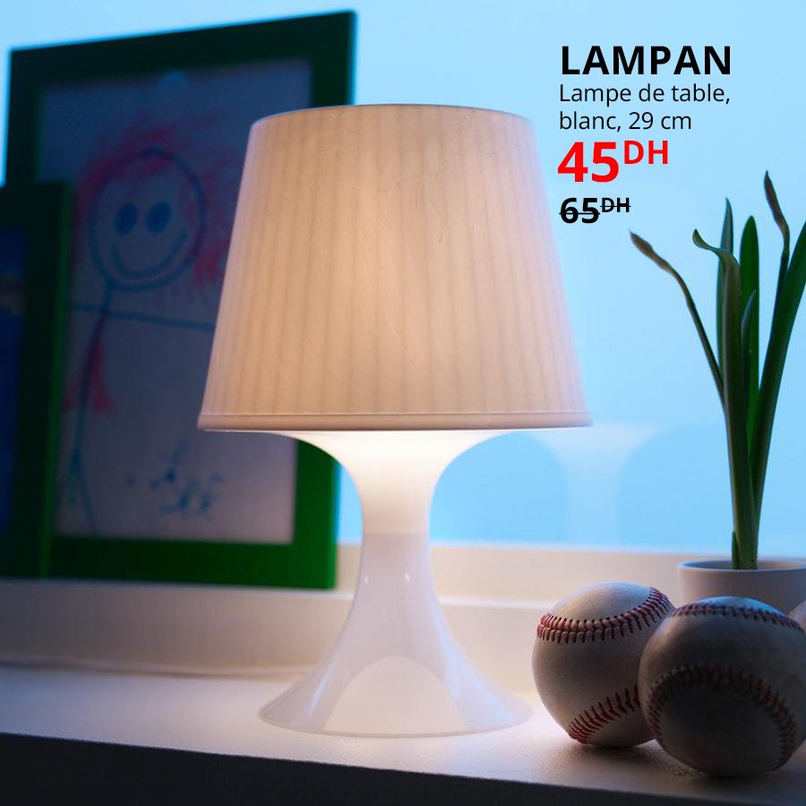 Soldes Ikea Maroc Lampe de table blanche 29cm LAMPAN 45Dhs au lieu de 65Dhs