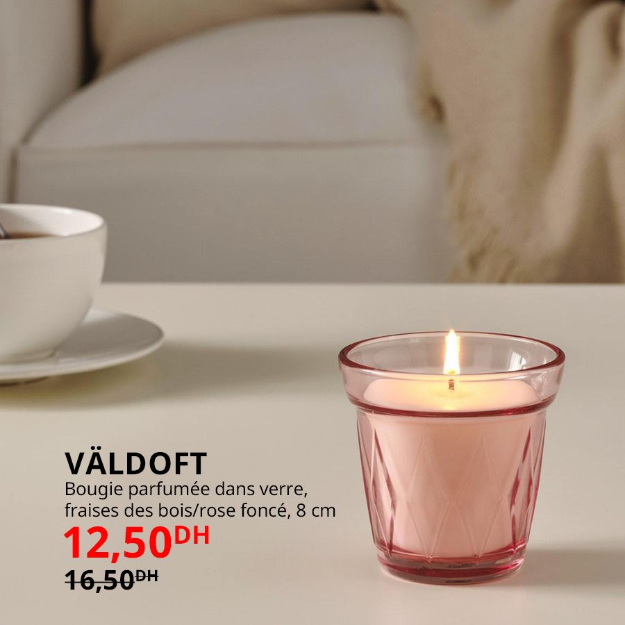 Soldes Ikea Maroc Bougie parfumée dans verre VALDOFT 12.5Dhs au lieu de 16.5Dhs