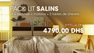 Soldes Kitea Pack lit SALINS lit + matelas + 2 tables de chevets 4790Dhs au lieu de 6490Dhs