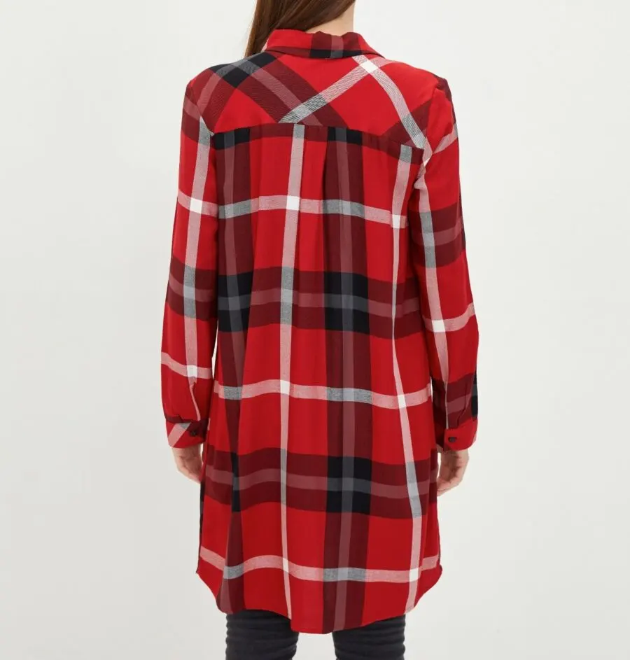 Soldes LC Waikiki Maroc LCW CLASSIC Tunique Femme Col Chemise Plaid Manches Longues Viscose 139Dhs au lieu de 179Dhs