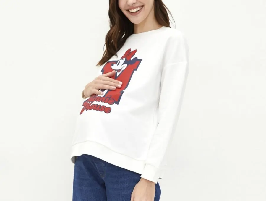 Soldes LC Waikiki Maroc Sweat-shirt de maternité à manches longues et col rond Minnie Mouse 159Dhs au lieu de 219Dhs