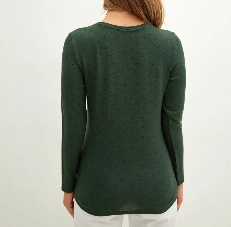 Soldes LC Waikiki Maroc T-shirt femme LCW BASIC ras du cou à pois et manches longues 89Dhs au lieu de 119Dhs