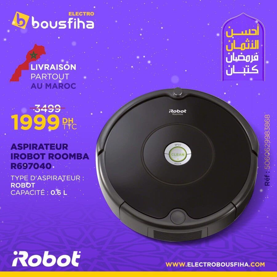 Soldes Electro Bousfiha Aspirateur IROBOT ROOMBA 0.6L 1999Dhs