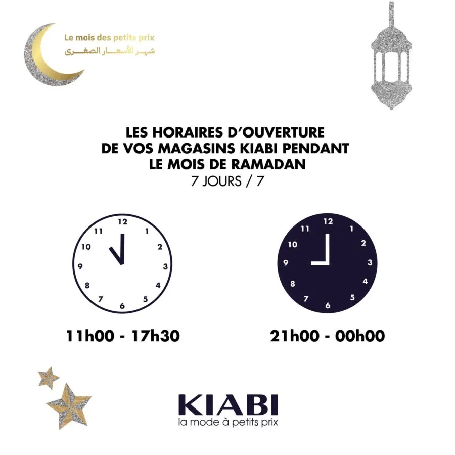 Nouvel Horaires durant le mois de Ramadan chez les magasins KIABI Maroc