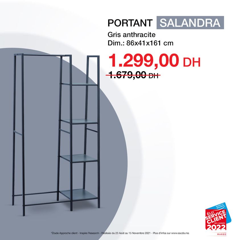 Soldes Kitea Portant gris anthracite SALANDRA 1299Dhs au lieu de 1679Dhs