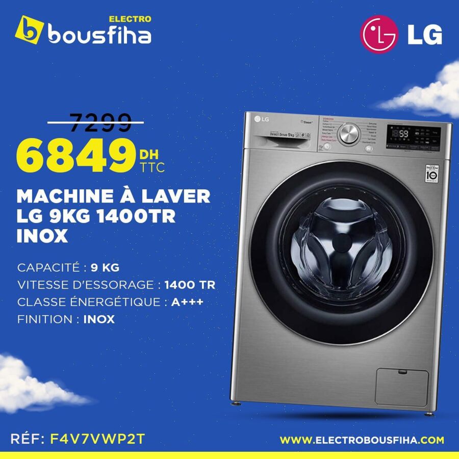 Soldes Electro Bousfiha Machine à laver LG 9Kg 6849Dhs au lieu de 7299Dhs