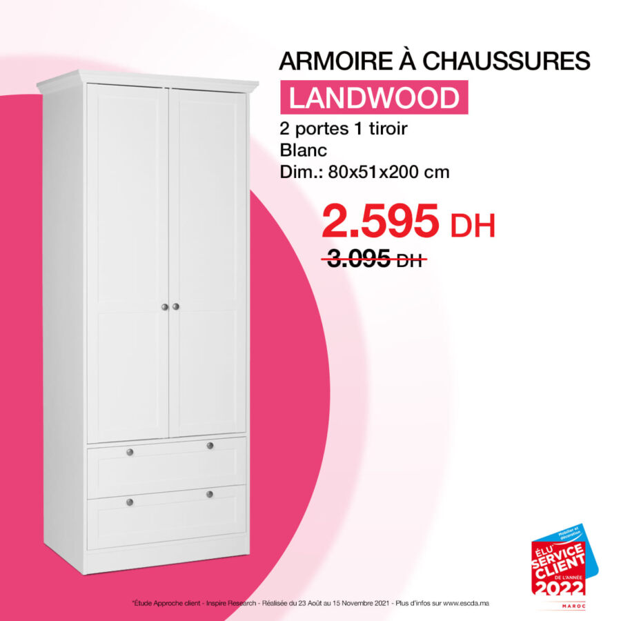 Soldes Kitea Armoire à chaussures LANDWOOD 2595Dhs au lieu de 3095Dhs