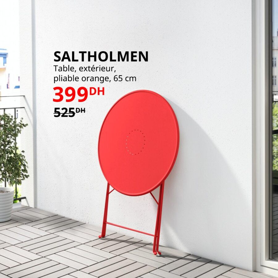 Soldes Ikea Maroc Table extérieur pliable SALTHOLMEN 65cm 399Dhs au lieu de 525Dhs