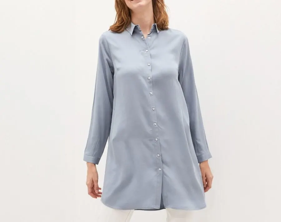 Soldes LC Waikiki Maroc LCW CLASSIC Tunique Femme Col Chemise Droite Manches Longues 219Dhs au lieu de 299Dhs