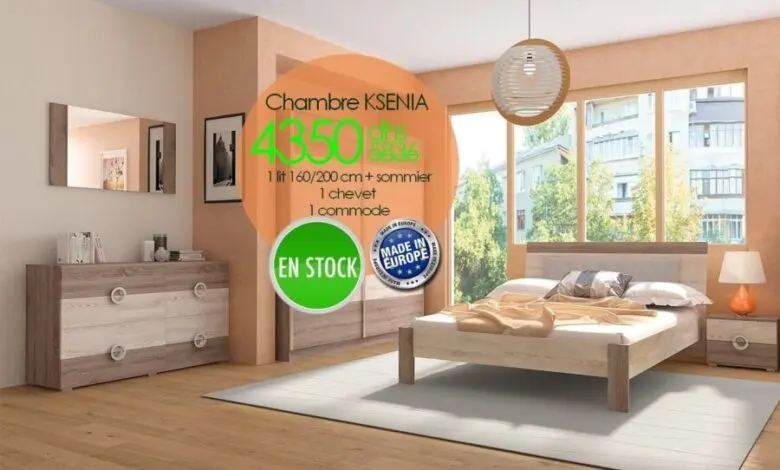 Soldes Azura Home Lit 160x200cm + sommier + chevet + commode KSENIA 4350Dhs au lieu de 5836Dhs