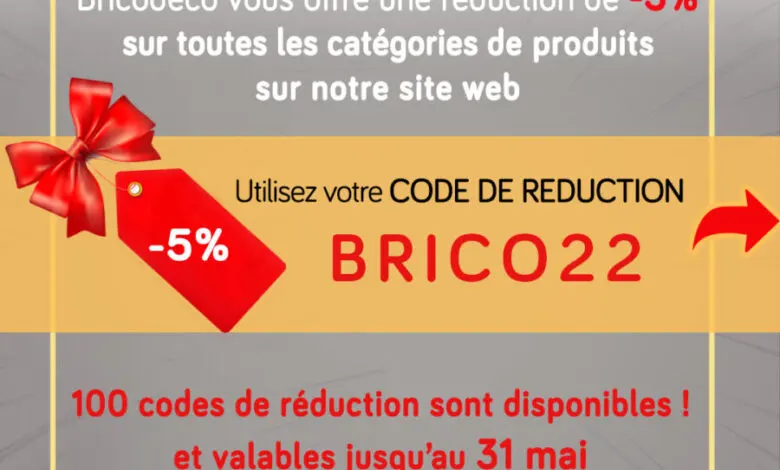 Code de réduction de 5% en ligne sur tous les produits chez Bricodéco