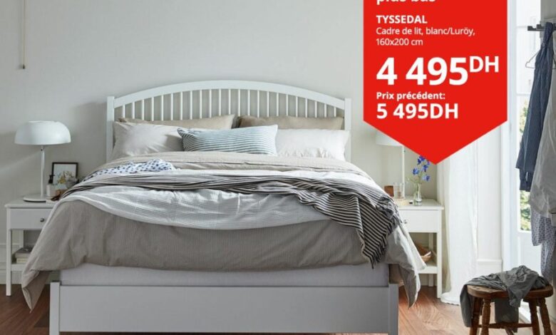 Soldes Ikea Maroc Cadre de lit 160x200cm TYSSEDAL 4495Dhs au lieu de 5495Dhs