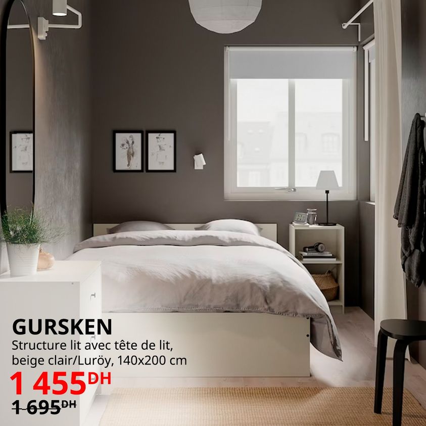 Soldes Ikea Maroc Structure lit avec tête de lit 140x200cm GURSKEN 1495Dhs au lieu de 1695Dhs