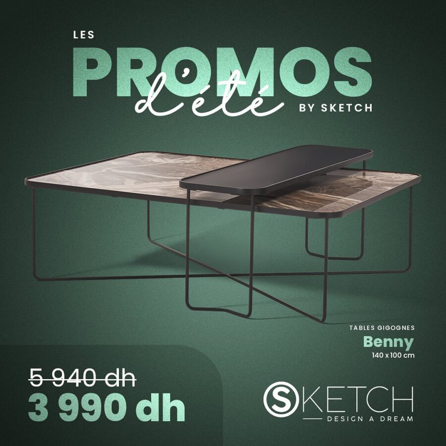 Promo d'été Sketch Tables gigognes 140x100cm BENNY 3990Dhs au lieu de 5940Dhs