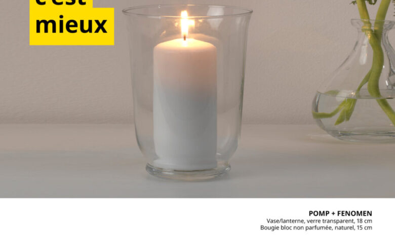 Soldes Ikea Maroc Vase transparent + Bougie non parfumée 64.9Dhs au lieu de 84.8Dhs