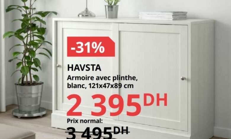 Soldes Ikea Maroc Armoire avec plinthe HAVSTA 2395Dhs au lieu de 3495Dhs
