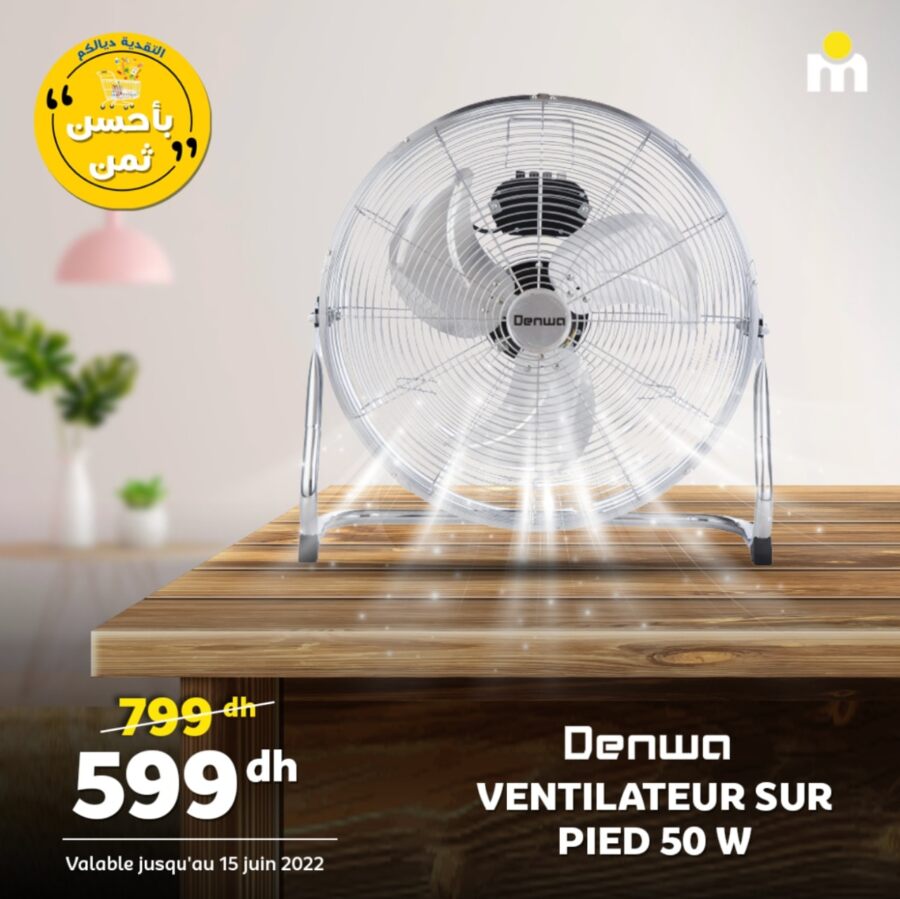 Soldes Marjane Ventilateur sur pied 50W DENWA 599Dhs au lieu de 799Dhs