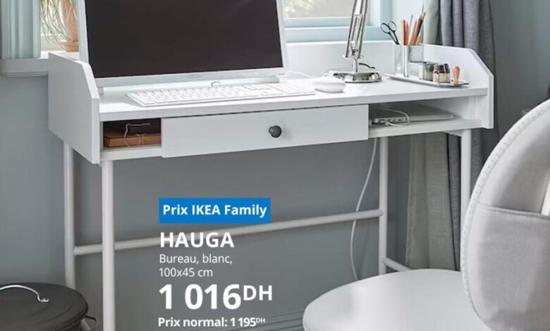 Soldes Ikea Family Bureau blanc 100x45cm HAUGA 1016Dhs au lieu de 1195Dhs