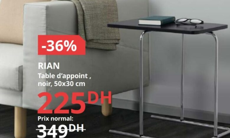 Soldes Ikea Maroc Table d'appoint 50x30cm RIAN 225Dhs au lieu de 349Dhs