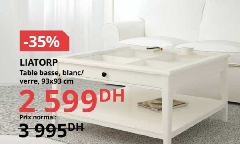 Soldes Ikea Maroc Table basse blanche LIATORP 2599Dhs au lieu de 3995Dhs