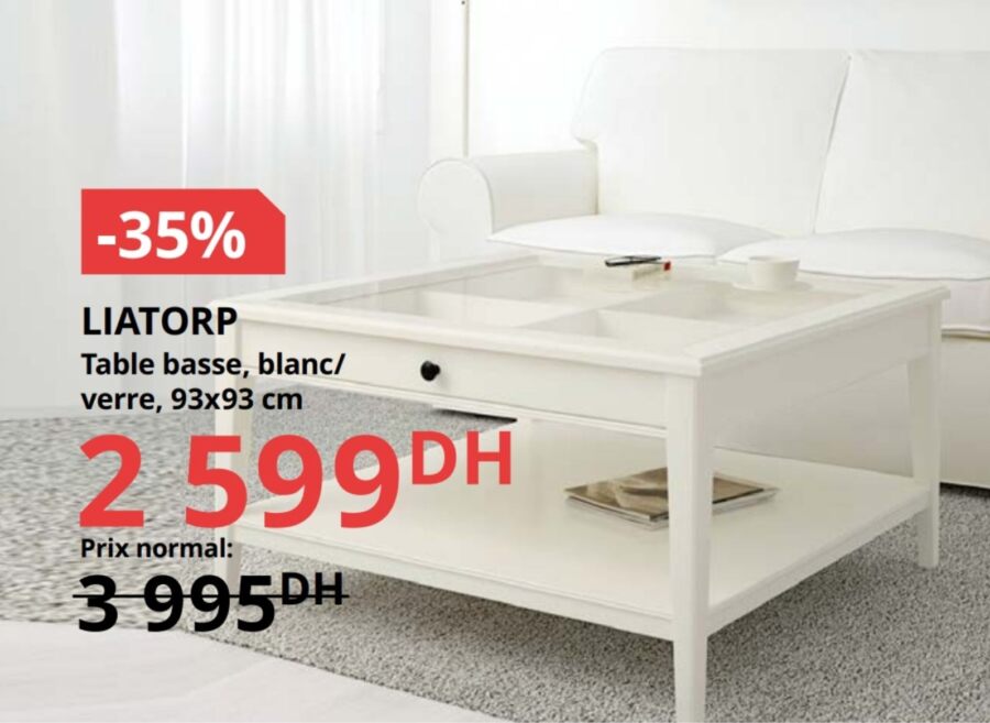 Soldes Ikea Maroc Table basse blanche LIATORP 2599Dhs au lieu de 3995Dhs