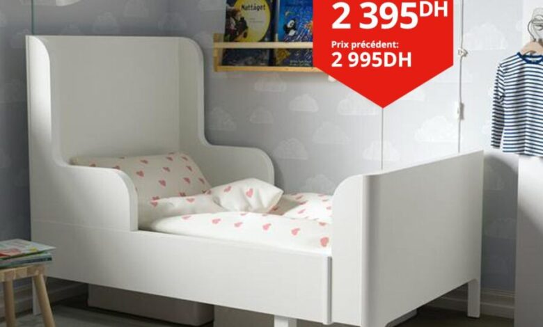 Soldes Ikea Maroc Lit extensible blanc 80x200cm BUSUNGE 2395Dhs au lieu de 2995Dhs