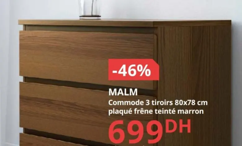 Soldes Ikea Maroc Commode 3 tiroirs 80x78cm MALM 699Dhs au lieu de 1295Dhs