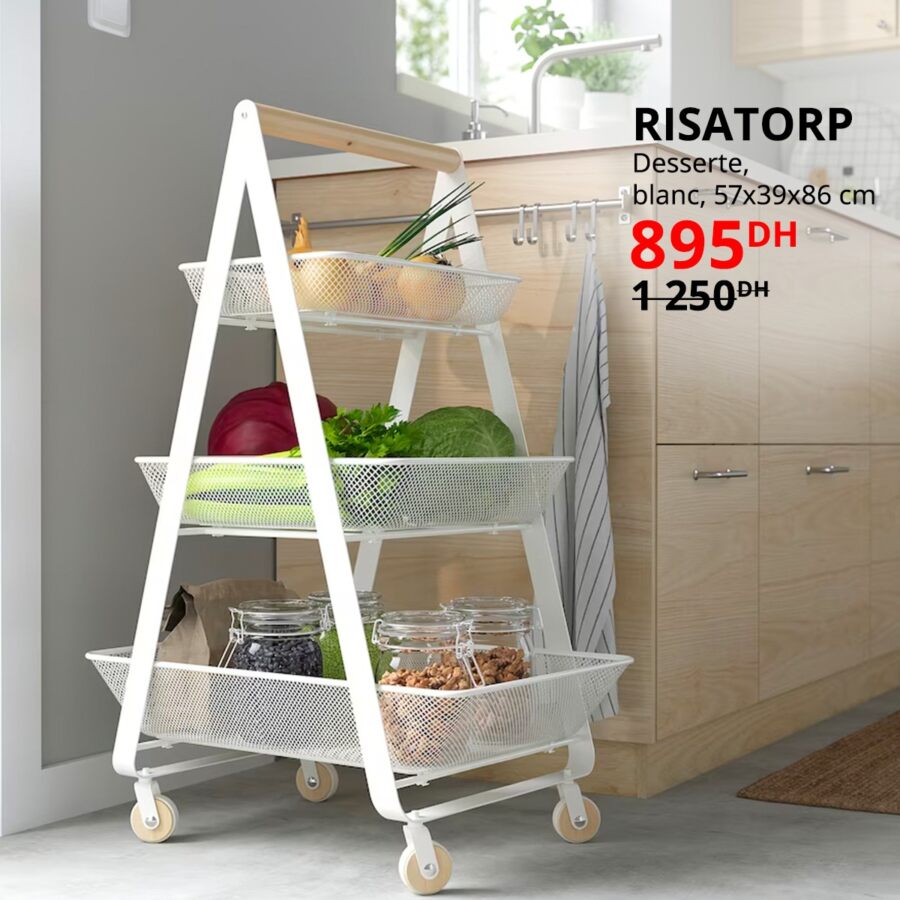 Soldes Ikea Maroc Desserte blanche RISATORP 895Dhs au lieu de 1250Dhs