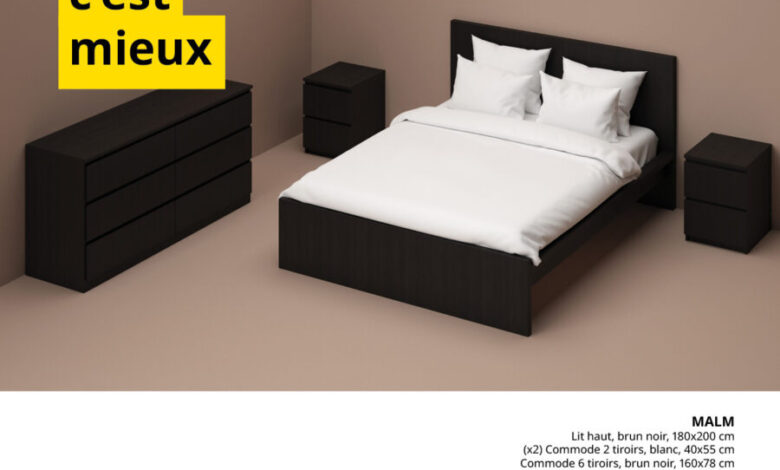 Soldes Ikea Maroc Lit + 2 chevets + commode MALM 4495Dhs au lieu de 5888Dhs