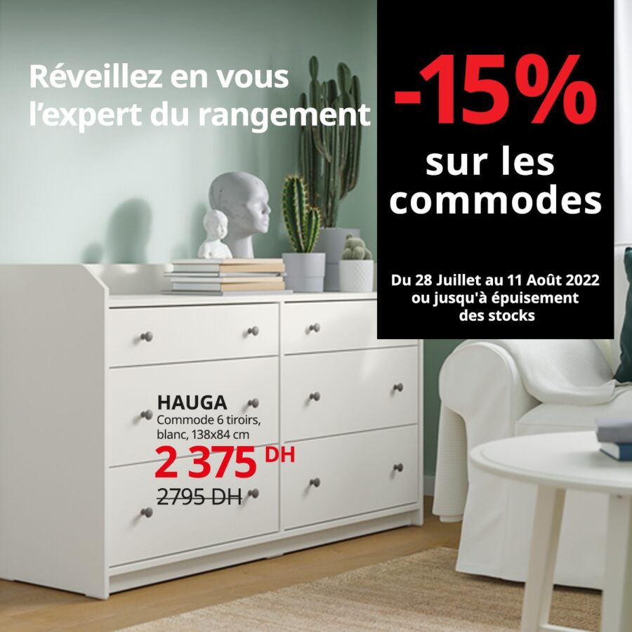 Soldes Ikea Maroc Commodes 6 tiroirs HAUGA 2375Dhs au lieu de 2795Dhs