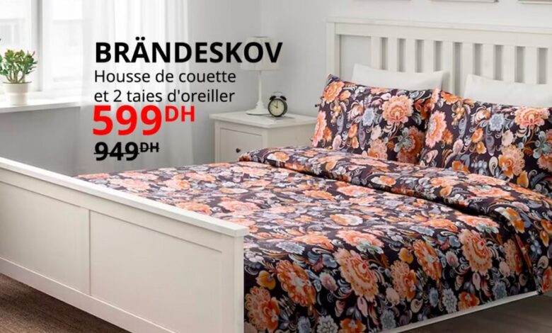 Soldes Ikea Maroc Housse et 2 taies d'oreiller BRANDESKOV 599Dhs au lieu de 949Dhs